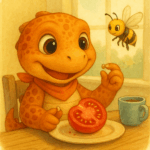 Dinolinoo entdeckt beim Frühstück neugierig Tomatenkerne